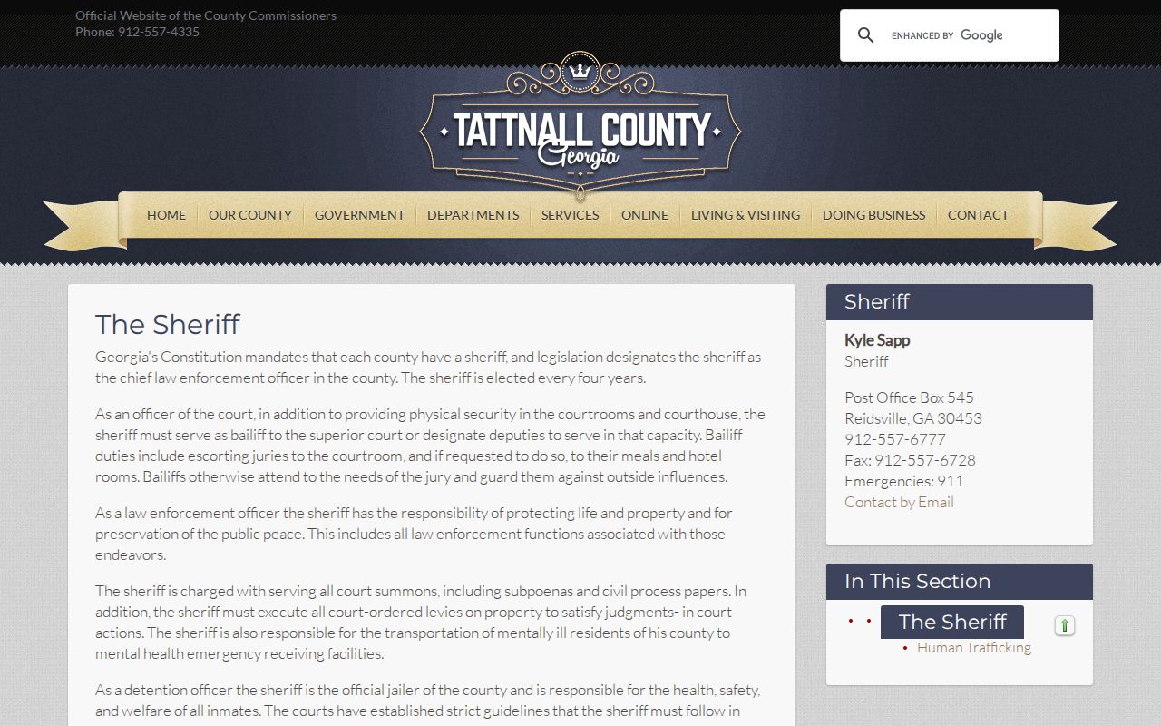 Tattnall County arrest warrant lookup sheriff duties