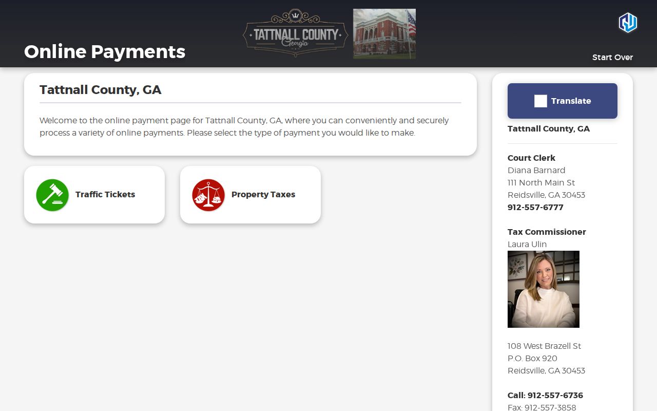 Tattnall County Government Window Traffic Tickets option