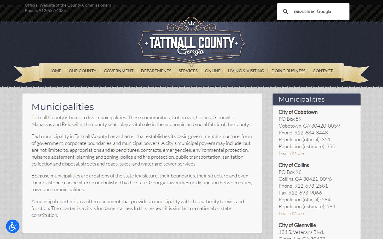 Official Tattnall County municipality contact block for Manassas